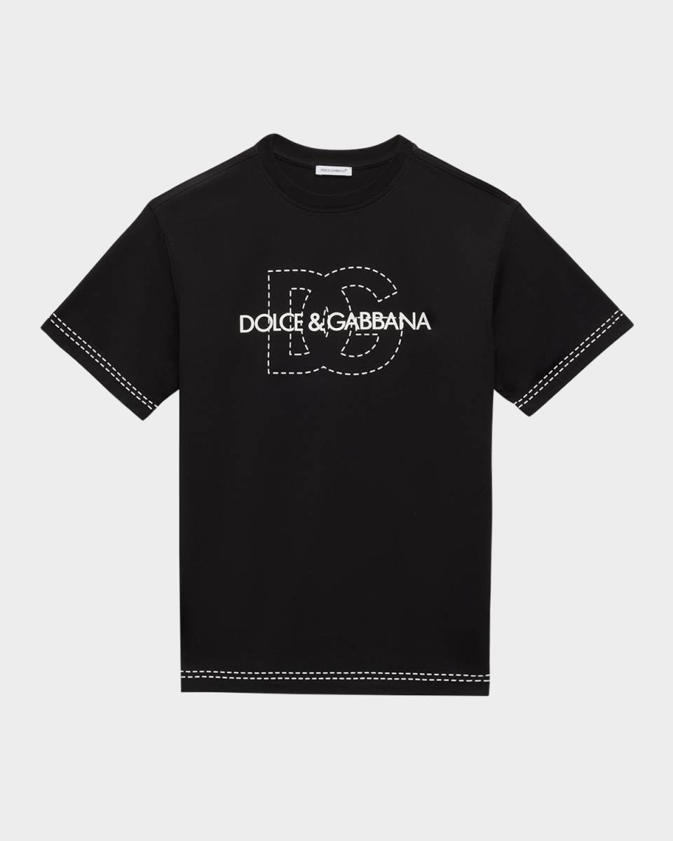 Boy's Interlocked Stitched Logo-Print T-Shirt, Size 8-14